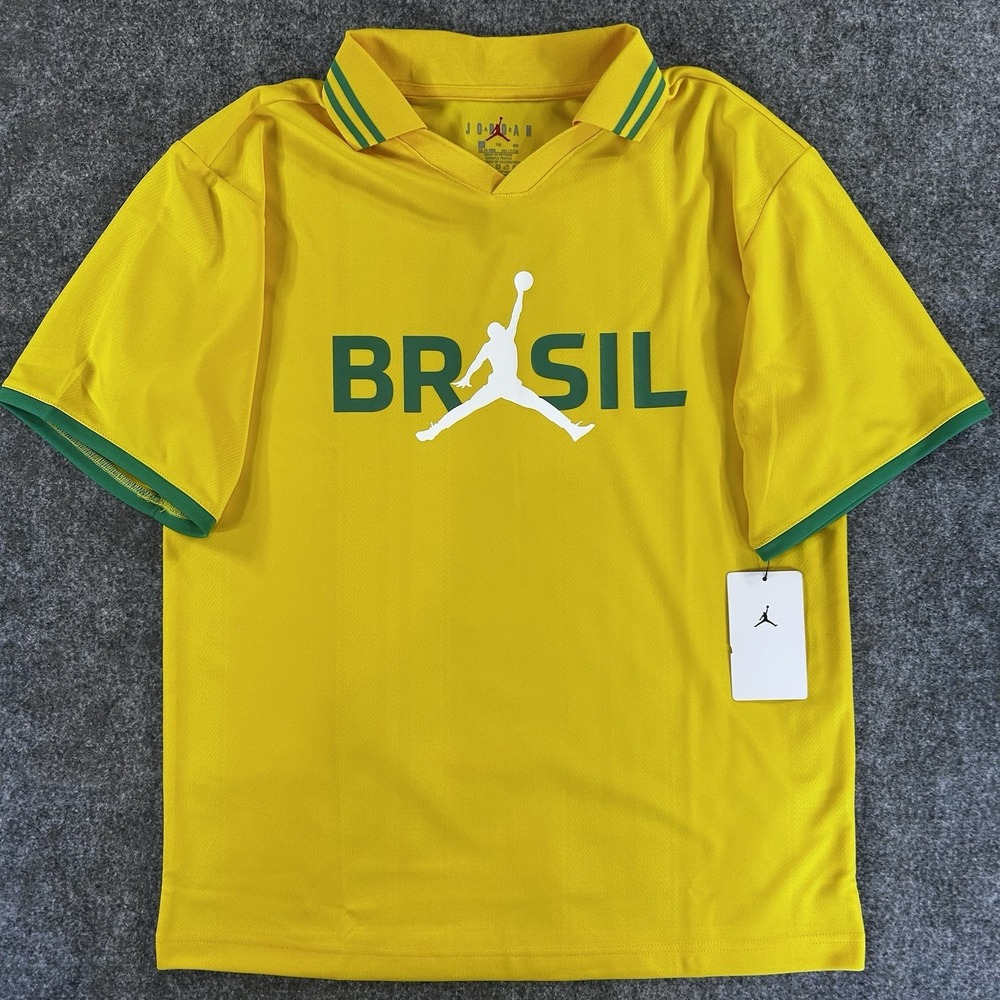 JORDAN x BRASIL Loose Polo Shirt Youth Size XL (13-15Y) Yellow Varsity Maze - Picture 2 of 7